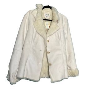 Coldwater Creek NWT Faux Suede Faux Fur Button Up Jacket Ivory 1xl